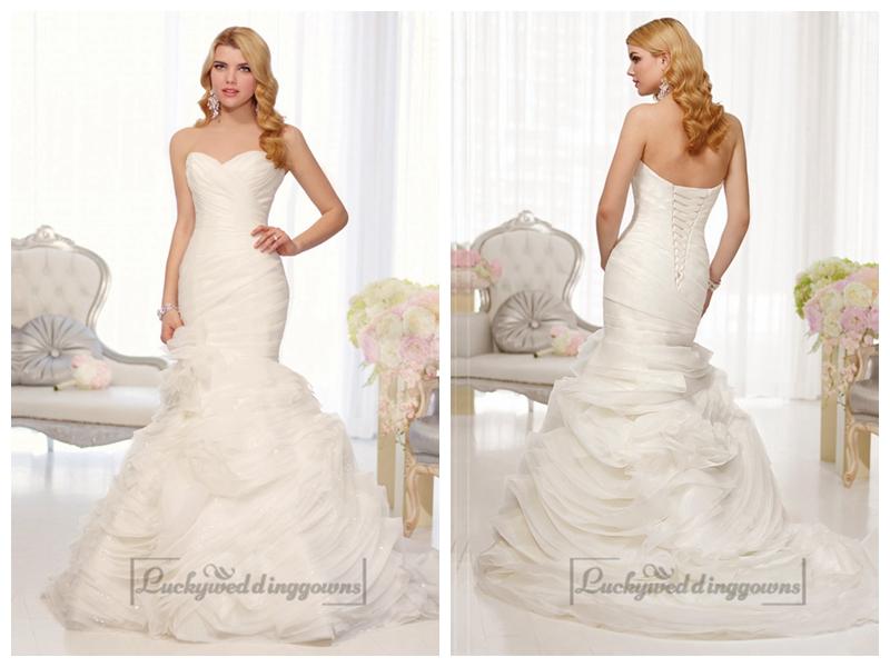 Hochzeit - Organza Sweetheart Trumpet Wedding Dresses with Pleated Bodice and Layers Skirt
