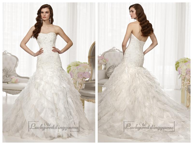 Wedding - Fit and Flare Semi Sweetheart Neckline Wedding Dresses with Pleated Skirt