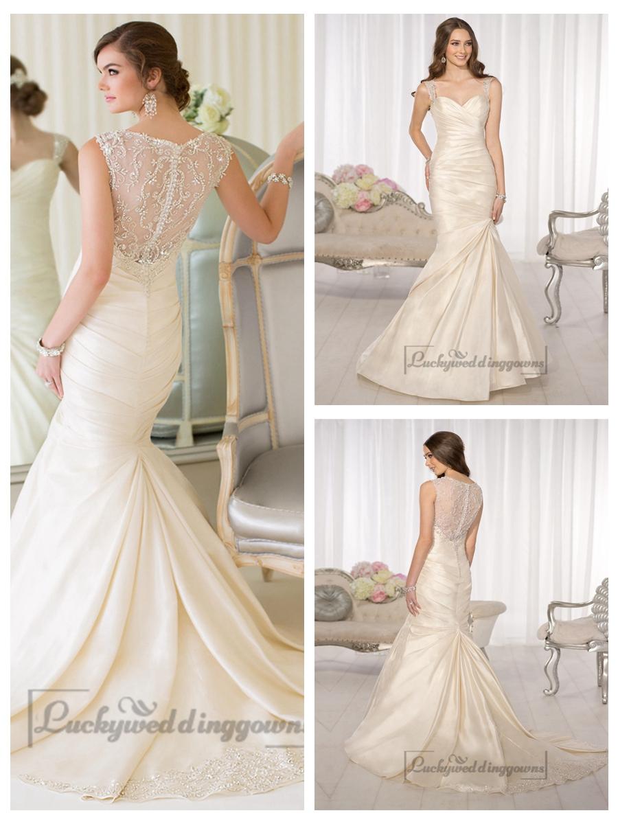 Mariage - Luxury Beaded Straps Fit and Flare Sweetheart Wedding Dresses with Illusion Back