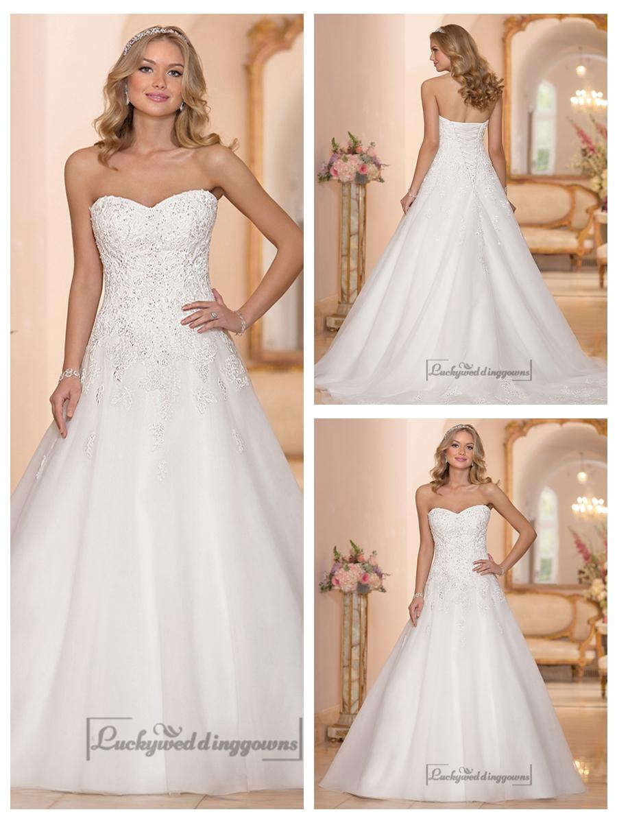 Mariage - Strapless Sweetheart Embellished Lace Bodice A-line Wedding Dresses