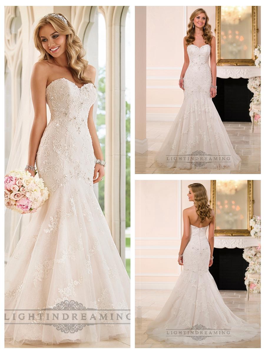 Wedding - Strapless Sweetheart Fit and Flare Crystals Beading Lace Wedding Dresses