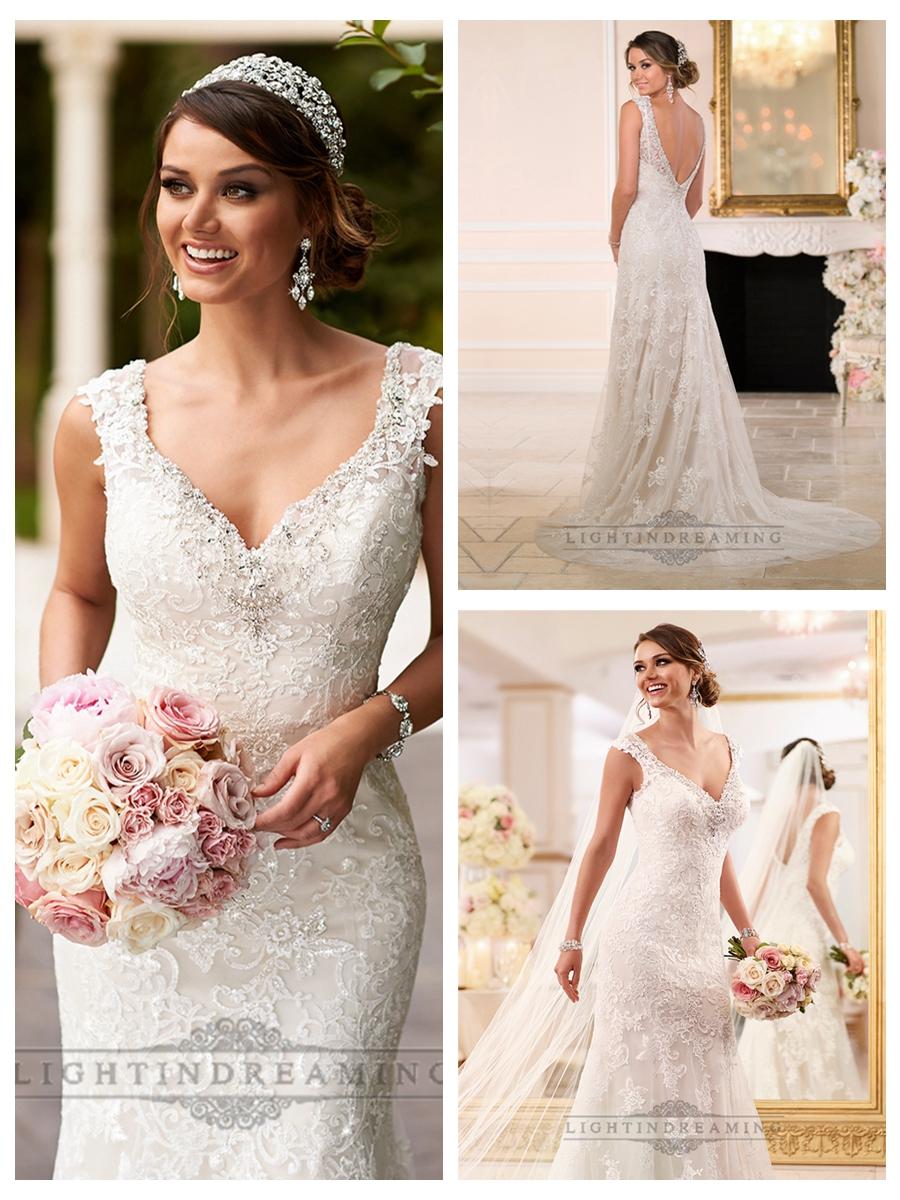 Mariage - Diamante Adorn Sweetheart Straps Lace Wedding Dresses with V-back