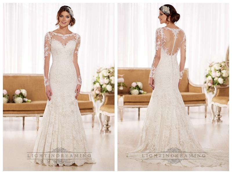 Mariage - Timeless Vintage Lace Fit and Flare Wedding Dresses with Illusion Neckline, Back, Sleeves