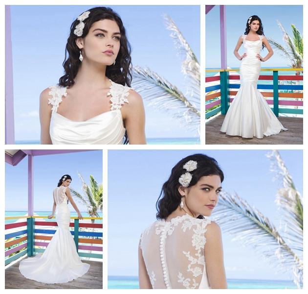 Свадьба - Lace Cap Sleeves Charmeuse Asymmetric Draped Mermaid Wedding Gown