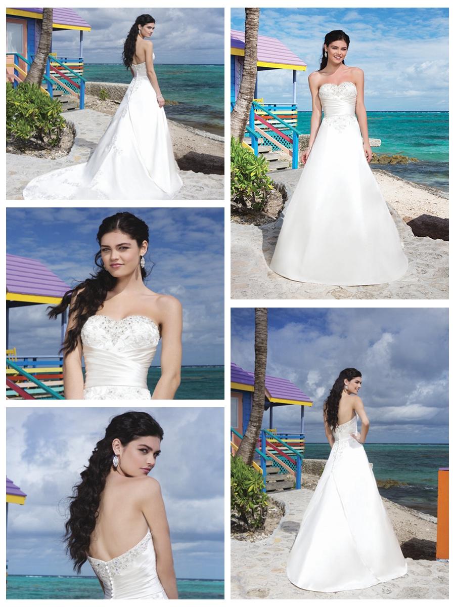 Wedding - Regal Satin And Embroidered Lace A-Line Wedding Gown With A Beaded Sweetheart Neckline