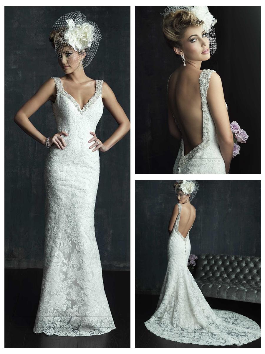 Mariage - Beaded Straps Plunging Neckline Wedding Dresses with Low Back