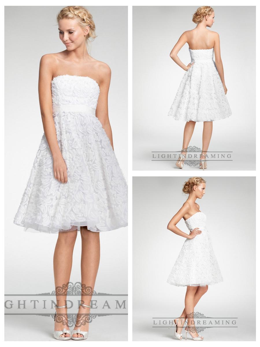 زفاف - Strapless A-line Embroidered Tea Length Strapless Wedding Dresses