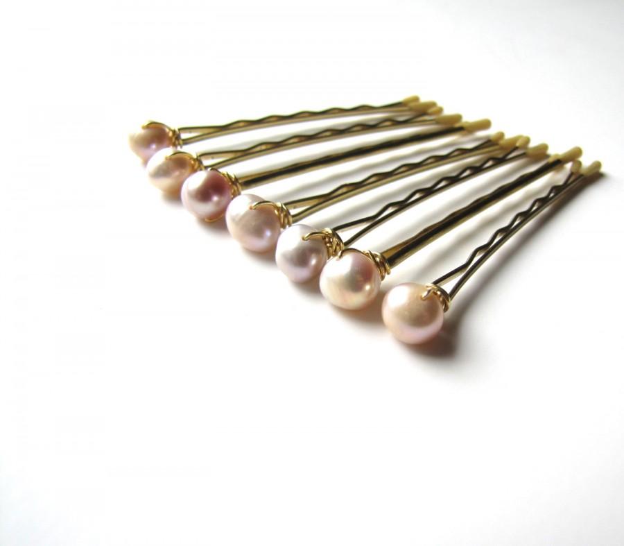 Hochzeit - Freshwater Pearl Hair Pins, Pastel Set of 7 Beach Wedding Hairpins