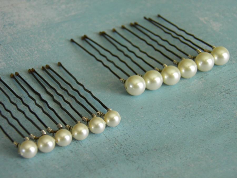 زفاف - 12 Ivory 6mm and 8mm Swarovski Crystal Pearl Hair Pins