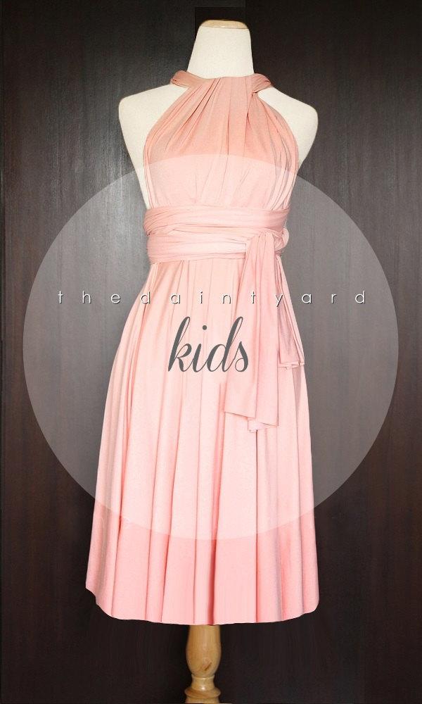Hochzeit - KIDS Peach Bridesmaid Dress Convertible Dress Infinity Dress Multiway Dress Wrap Dress Wedding Dress Twist Dress Flower Girl Dress