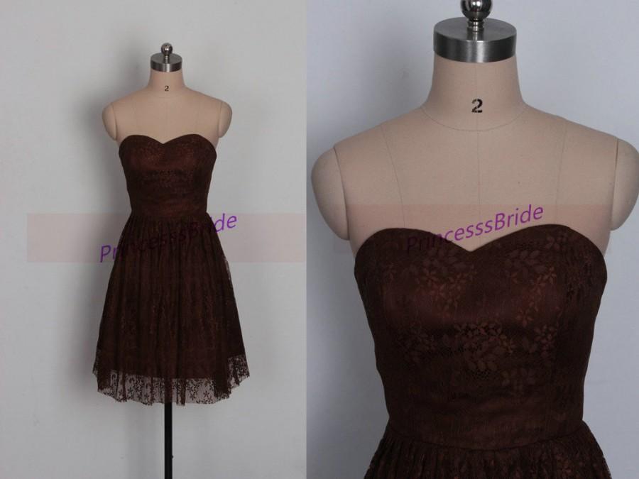 Свадьба - Short dark brown lace bridesmaid dress in 2015,cute sweetheart gowns for wedding party,cheap custom made bridesmaid gowns hot.