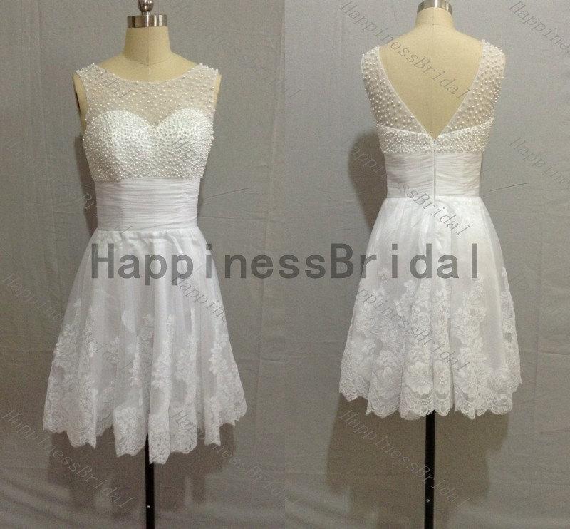 Hochzeit - Sleeveless prom dress.white evening dress,fashion bridesmaid dress, prom dress,short hot sales dress,2014 dress with applique and beads