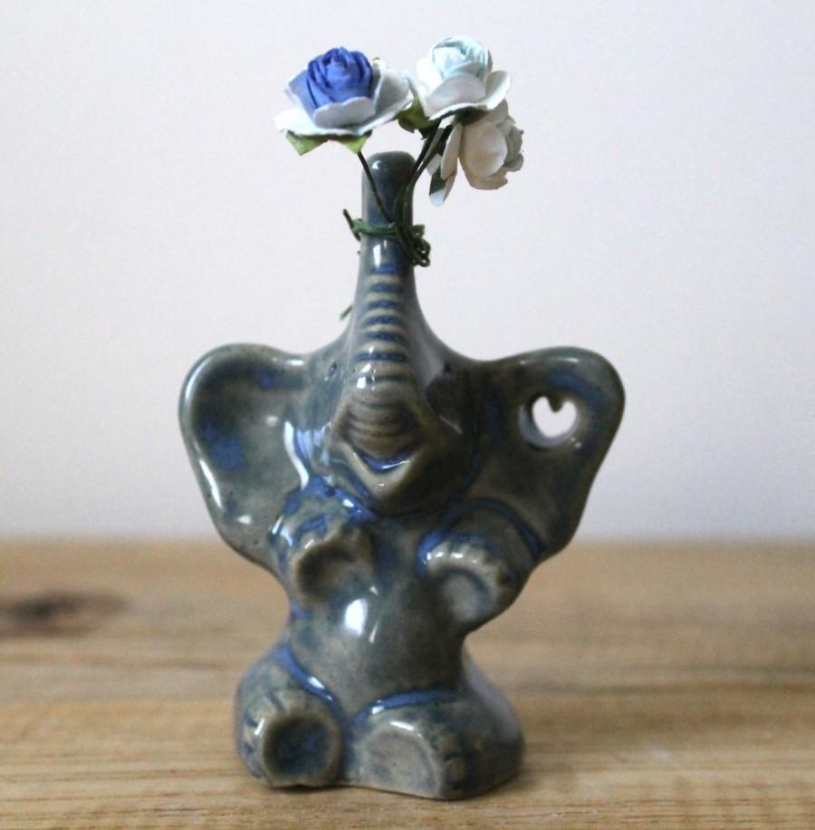 Wedding - Made to Order - Handmade Stoneware Elephant Ring Holder with Heart Cut Out -  Personalized ring holder - Blue Jean Elephant Ring Holder -