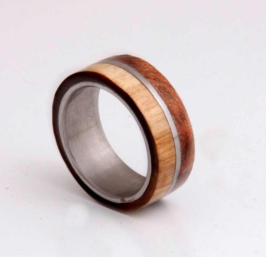 Mariage - Titanium Ring Mens Wood Wedding Band with Titanium Ring man ring
