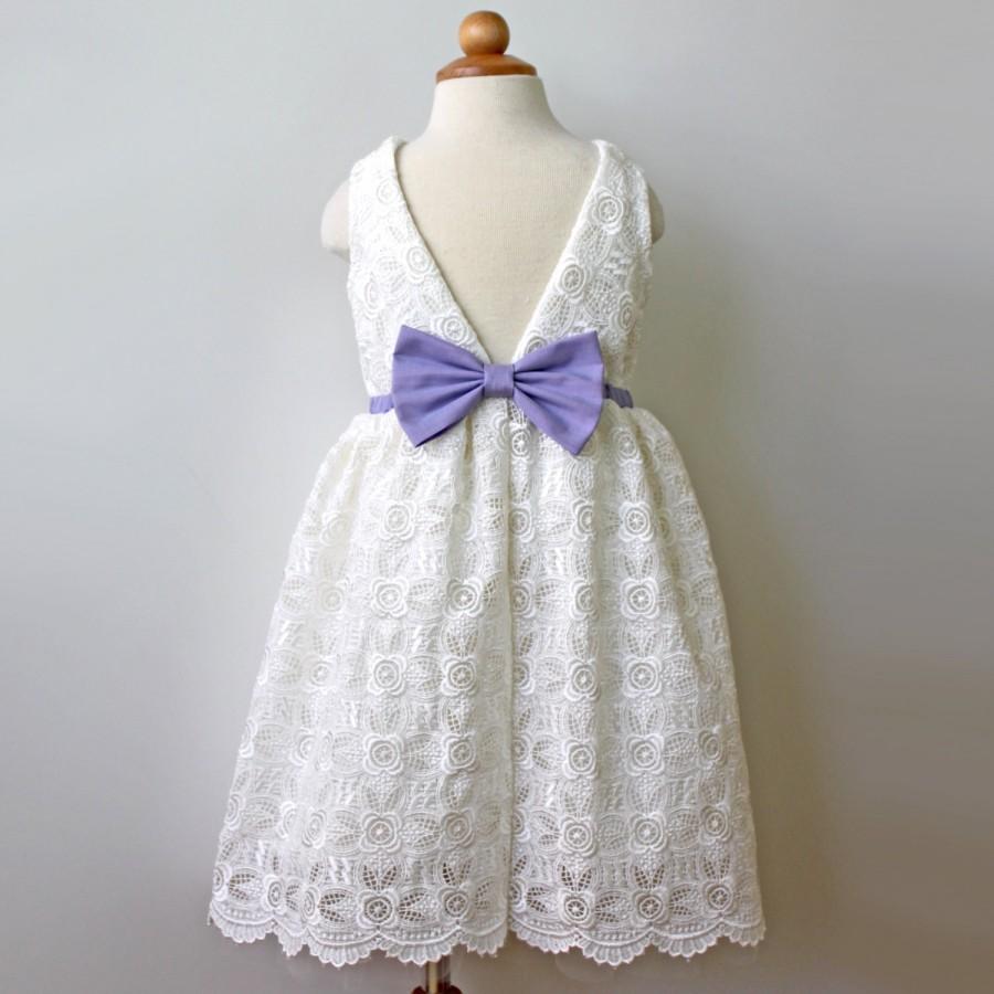 زفاف - Venise Lace Dress for Toddler and Girl, ivory and lavender, Easter or Flower Girl