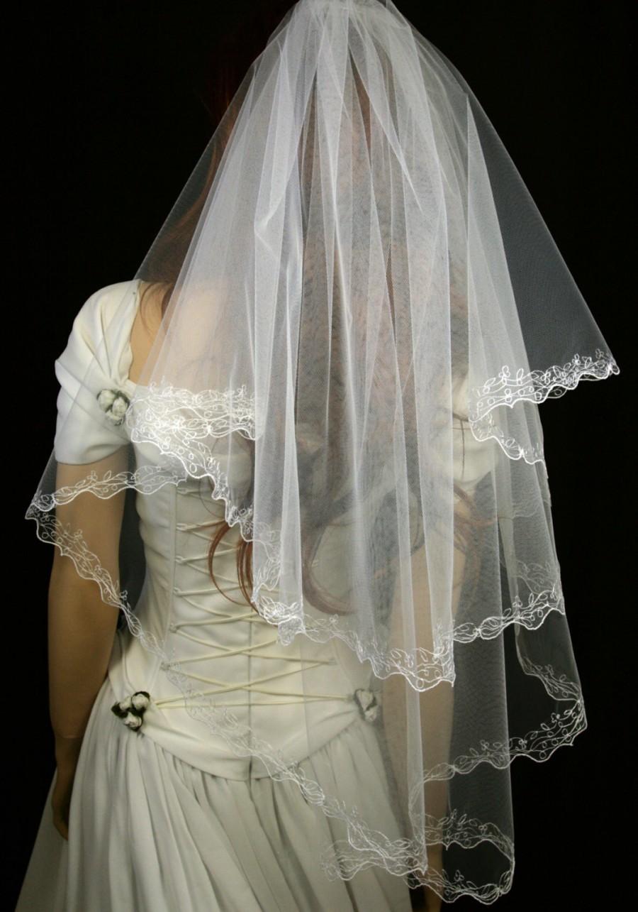 زفاف - Bridal Veil - Audrey Wedding Veil with Embroidery  - Embroidered Veil-Veil with Two Layers-Lace Veil-Drop Veil