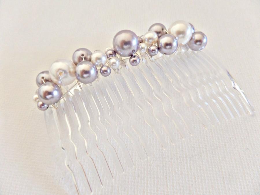 زفاف - Pearl hair comb, Lavender crystal pearl hair comb, Lilac pearl comb, Bridal hair comb, Prom hair comb, Swarovski pearl comb, UK seller