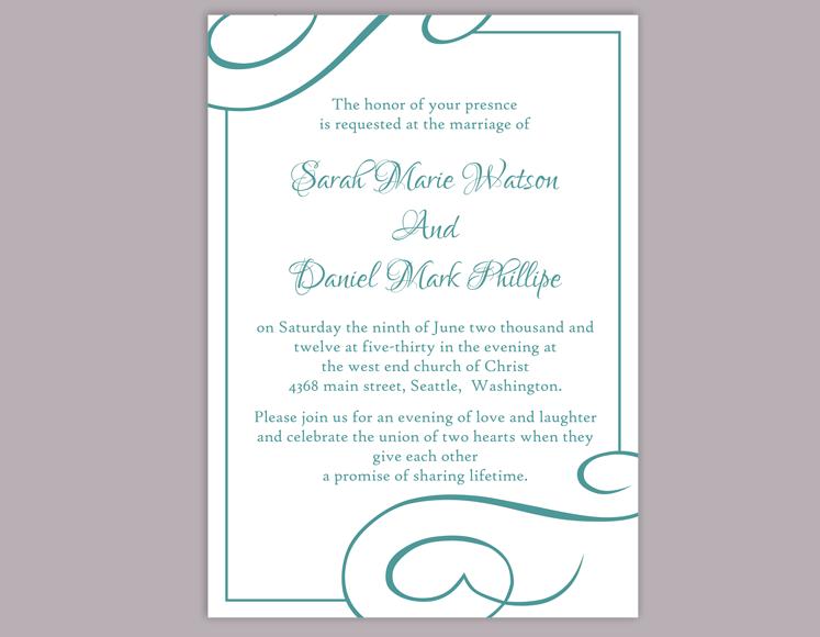 Свадьба - DIY Wedding Invitation Template Editable Word File Instant Download Printable Invitation Blue Wedding Invitation Teal Wedding Invitation