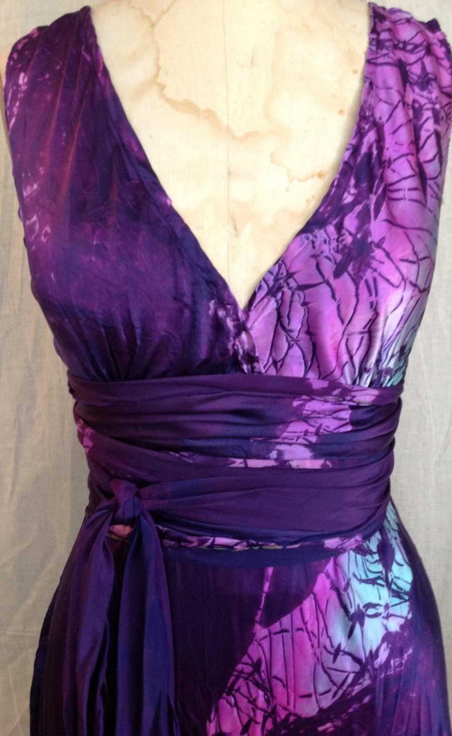 Mariage - Purple pink silk v neck  custom dress with sash reserved  for Staci hand made and hand dyed by momosoho reserved for Staci