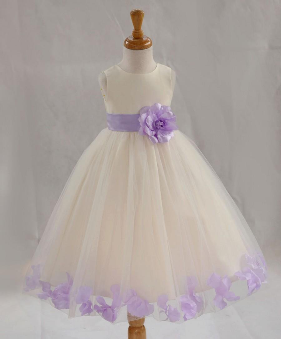 Mariage - Ivory Flower Girl dress tie sash pageant petals wedding bridal children bridesmaid toddler elegant sizes 6m 9m 18m 2 3t 4 6 8 10 12 14 