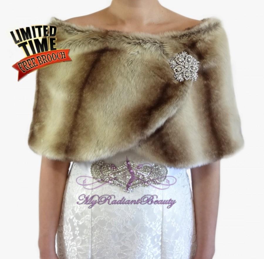Wedding - Bridal Wrap, Brown Chinchilla Faux Fur Wrap, Wedding Fur, Bridal Fur Stole, Faux Fur Wrap, Bridal Fur Shrug, Faux Fur Shawl FW108-BROWNCHIN