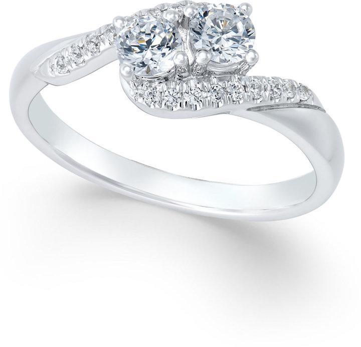 زفاف - Diamond Two-Stone Engagement Ring (1/2 ct. t.w.) in 14k White Gold