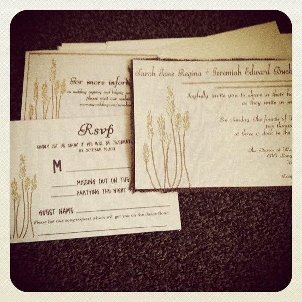 Wedding - Rustic Wheat Wedding Invitation with burlap and envelopesrsvp cards, info cards-100 count