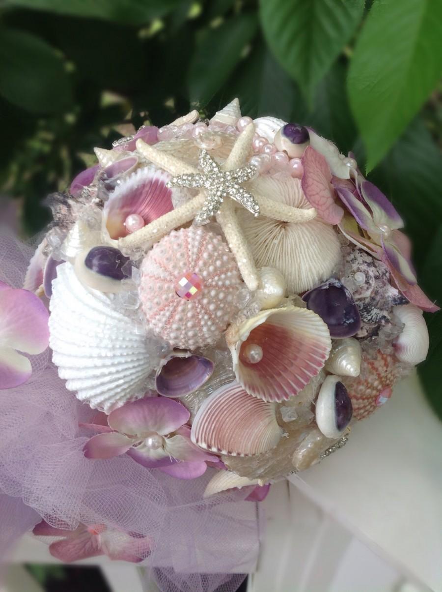 Wedding - Seashell Bouquet, Beach Wedding, Lavender Pink Bouquet, Tropical Bouquet,  Item#120116
