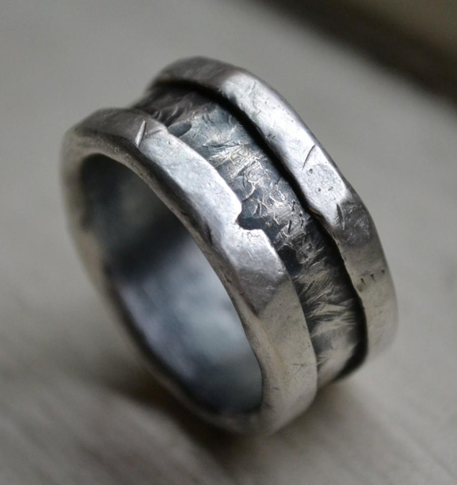 Свадьба - mens wedding band - rustic fine and sterling silver ring handmade wedding or engagement band - customized