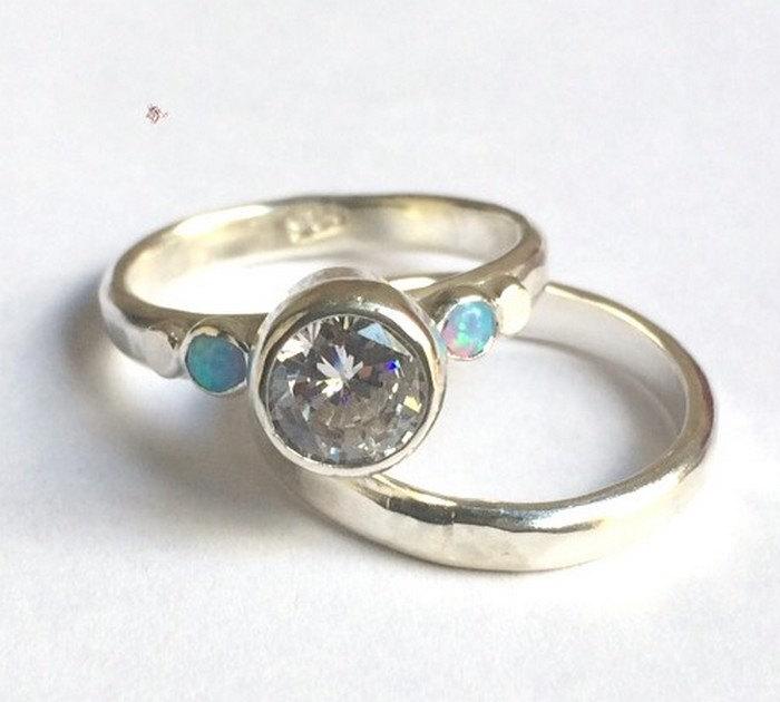 Wedding - Set Engagement Ring , anniversary gift, Wedding rings, Unique ring. statement ring, Lab Diamonds ring, Bridale sets, 925 Silver sterling.