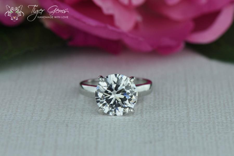 Wedding - 4 ct Classic Solitaire Ring, Engagement Ring, Man Made Diamond Simulant, Wedding Ring, Low Profile Ring, Promise Ring, Sterling Silver