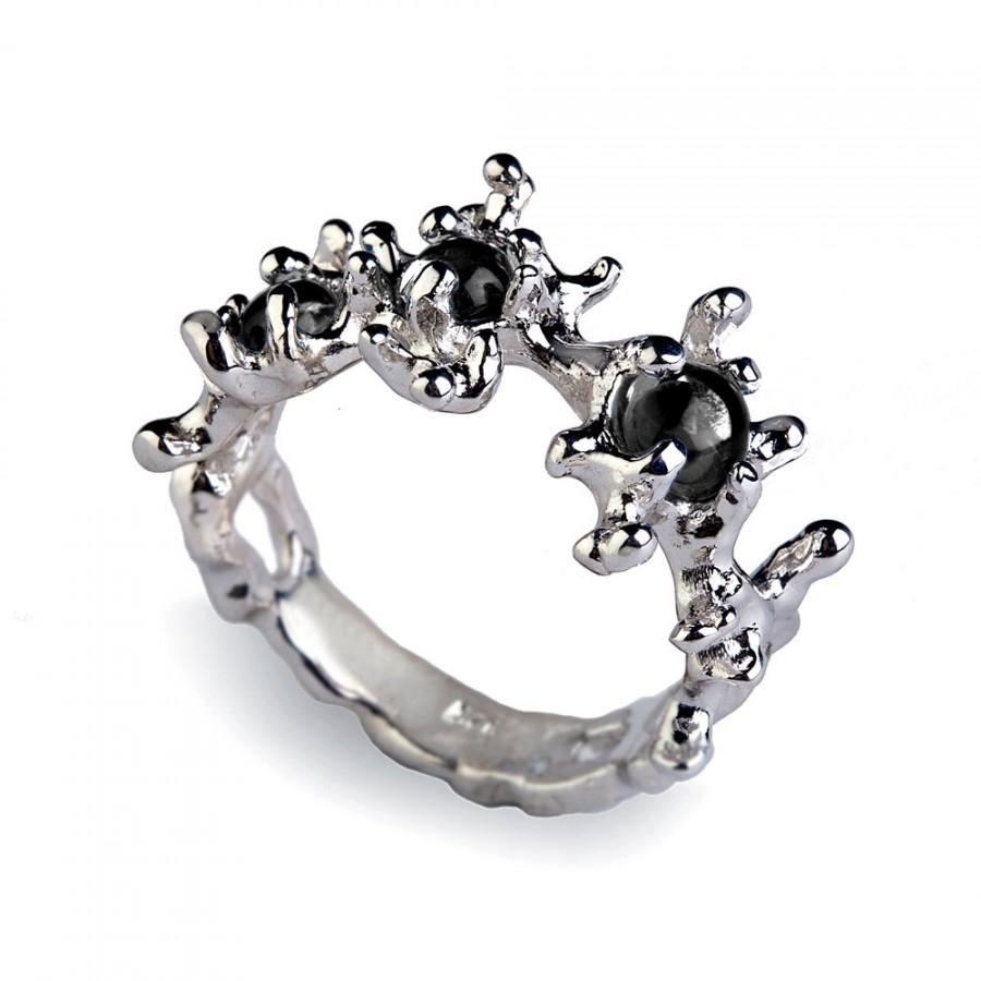 Wedding - BETWEEN The SEAWEEDS Gold Onyx Ring Gold, 14k White Gold Ring, Black Onyx Ring, Onyx Engagement Ring, Organic Gold Ring