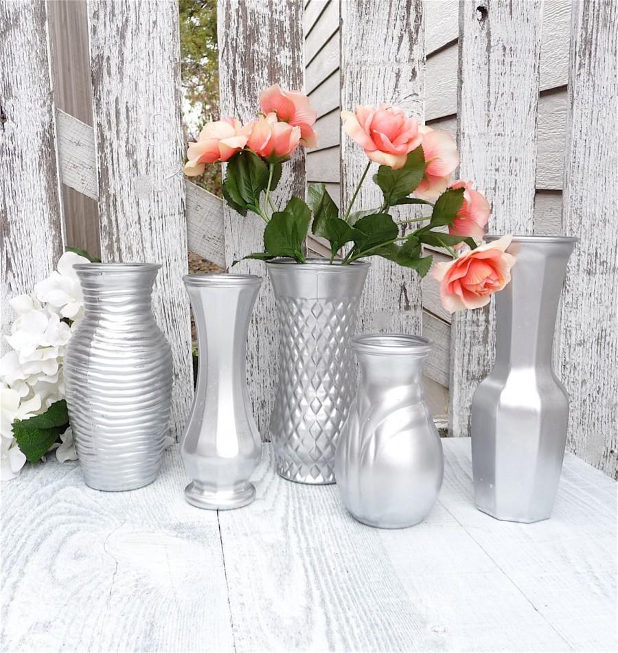 Wedding - Metallic Silver Upcycled Vases, Set of 5