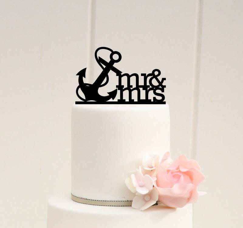 Свадьба - Mr & Mrs Anchor Nautical Wedding Cake Topper - 0067