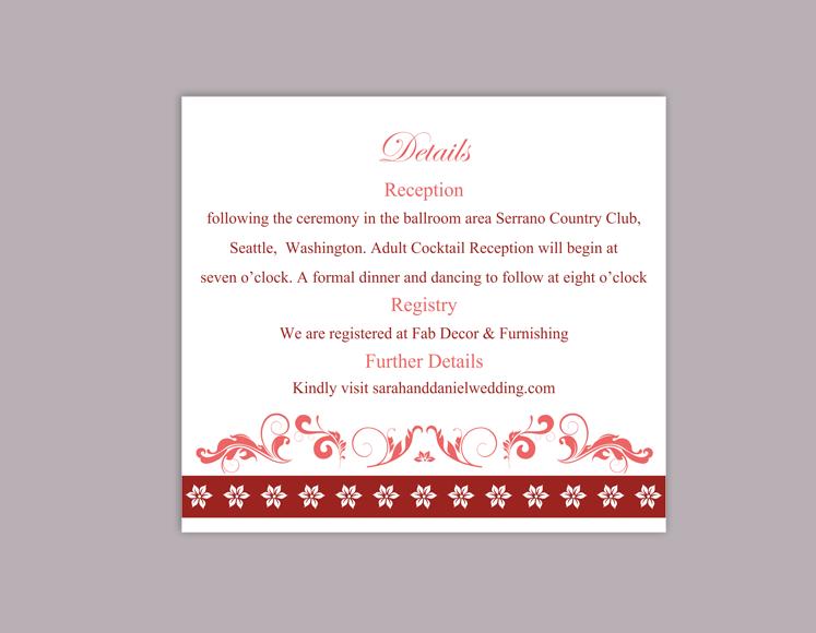 زفاف - DIY Wedding Details Card Template Editable Word File Instant Download Printable Details Card Wine Red Details Card Elegant Enclosure Cards