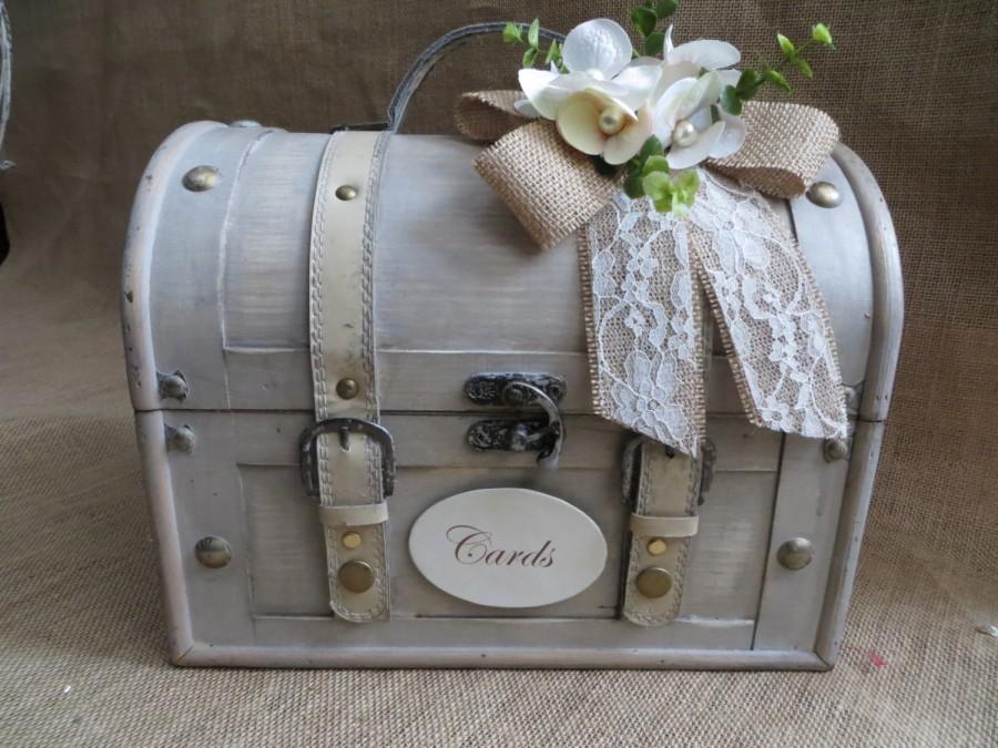 Wedding - Shabby Chic Cream Wedding Trunk, Wedding Card Holder, Card Box, Money Holder,  Wedding Suitcase, Rustic Wedding Box