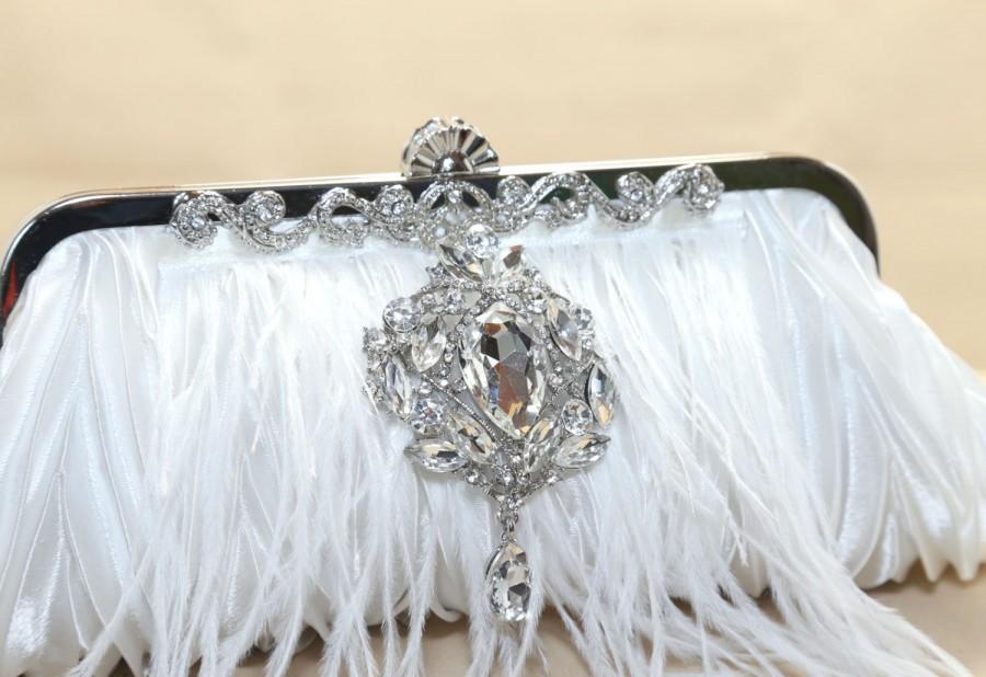 Hochzeit - Rhinestone Wedding Clutch Purses with Ostrich Feathers Rhinestone Crystal Dangle/rhombus Brooch Pin