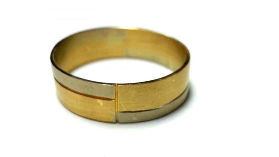 زفاف - Mixed metal ring solid gold wedding band Exclusive design Handmade ring Wedding ring set Men's wedding ring Unique wedding ring his and hers