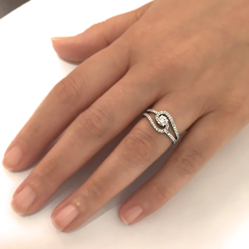 Wedding - Round Shape Twisted Diamond Engagement Ring 14k White Gold or Yellow Gold Art Deco Diamond Ring