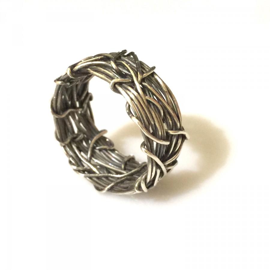 Wedding - Mens Unique Wedding Band, Oxidized Silver Band, Rustic Ring, Textured Ring, Alternative Wedding Band, Crown of Thorns