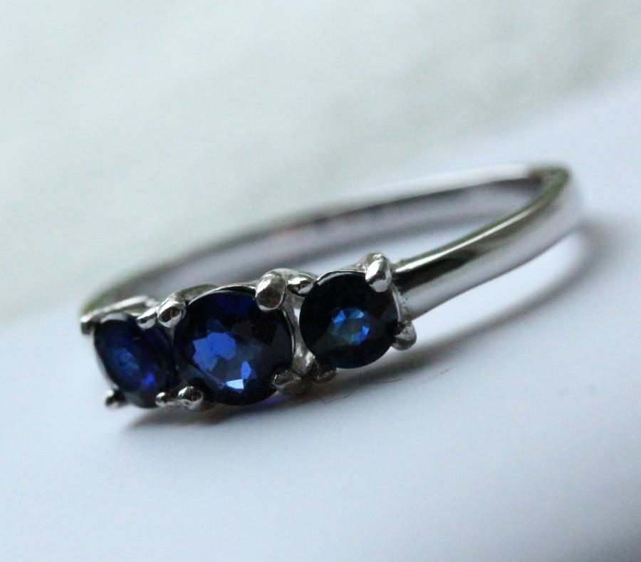 Wedding - 1ct Genuine Blue sapphire 3 Stone Trilogy ring - Available in Sterling silver or titanium - engagement ring - wedding ring