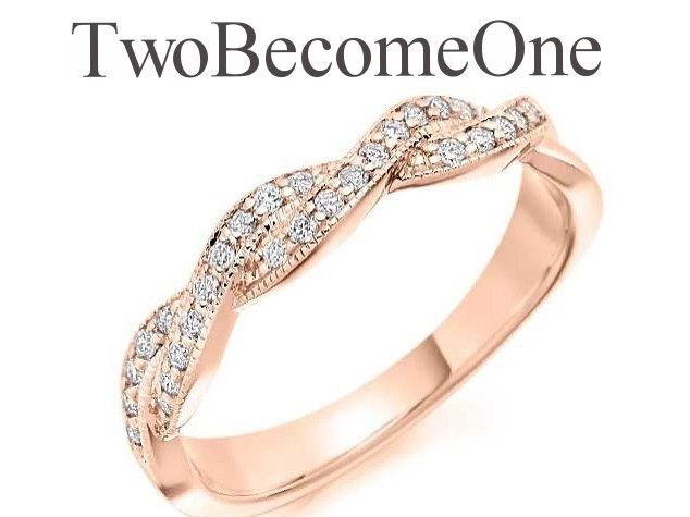 زفاف - Ladies 18ct Rose Gold 0.22ct G SI Brilliant Round Cut Half Set Diamond Wedding Ring