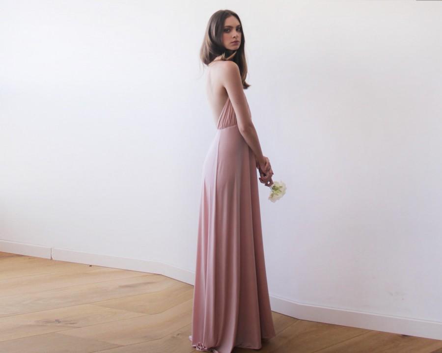 Hochzeit - Blush pink halter neck maxi gown, Backless maxi blush dress, Bridesmaids blush maxi dress