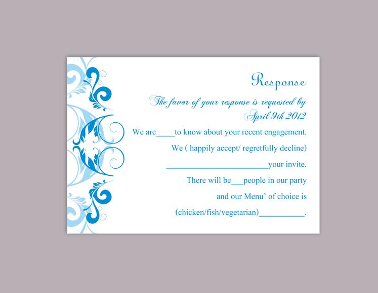 #086-RSVP Editable Reply Template Wedding Reply Card Template Printable RSVP Insert Card Turquoise Floral Wedding RSVP Card Template