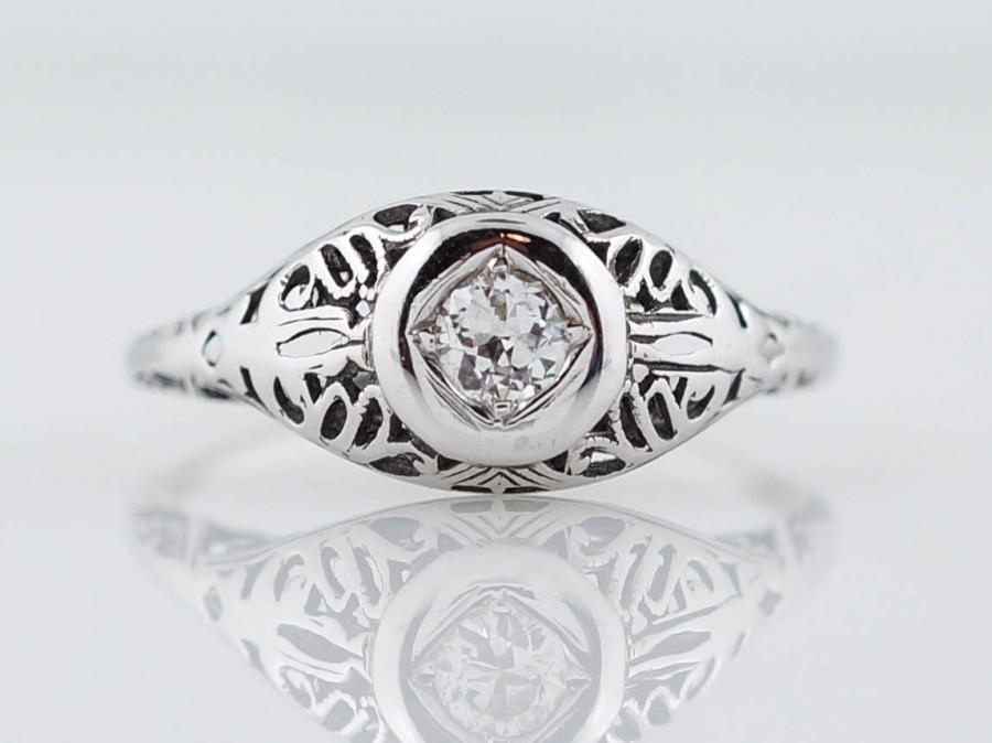 زفاف - Filigree Engagement Ring Antique Art Deco .30ct Old European Cut Diamond in14k White Gold