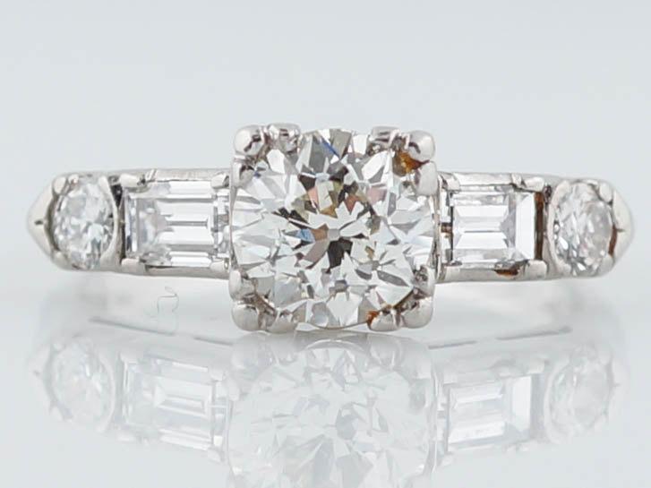 Hochzeit - Art Deco Engagement Ring Antique 1.10 Old European Cut Diamond in Platinum