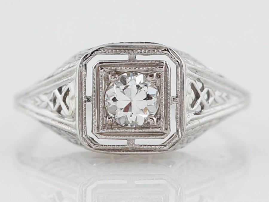 زفاف - Filigree Engagement Ring Antique Edwardian Art Deco .30 Solitaire Old European Cut Filigree in 18kt White Gold