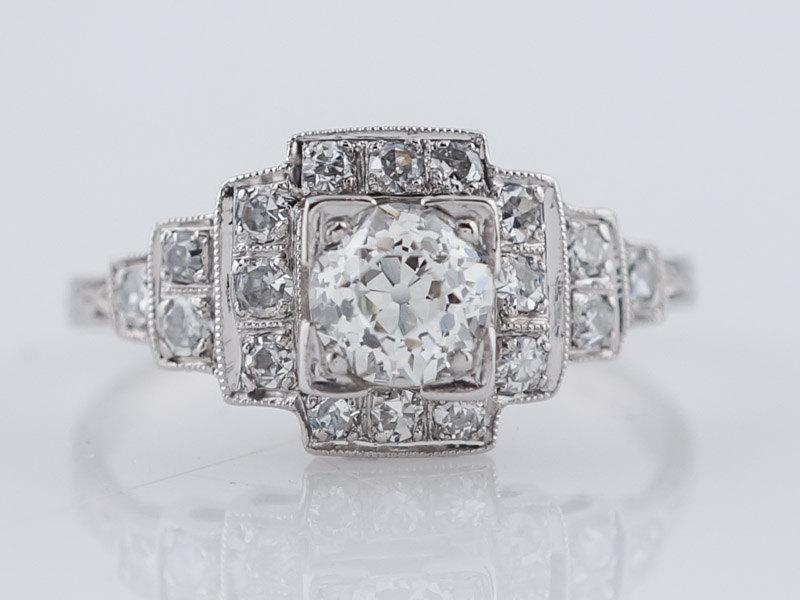 زفاف - Antique Engagement Ring Art Deco .72ct Old European Cut Diamond in Platinum