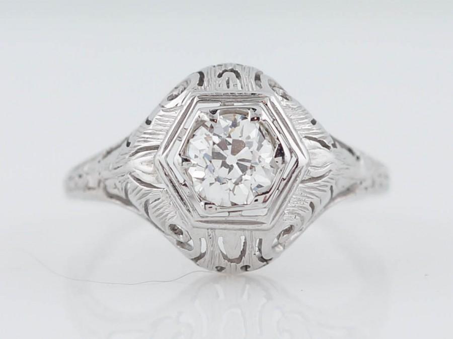 زفاف - Antique Engagement Ring Edwardian .58ct Old European Cut Diamond in 18k White Gold