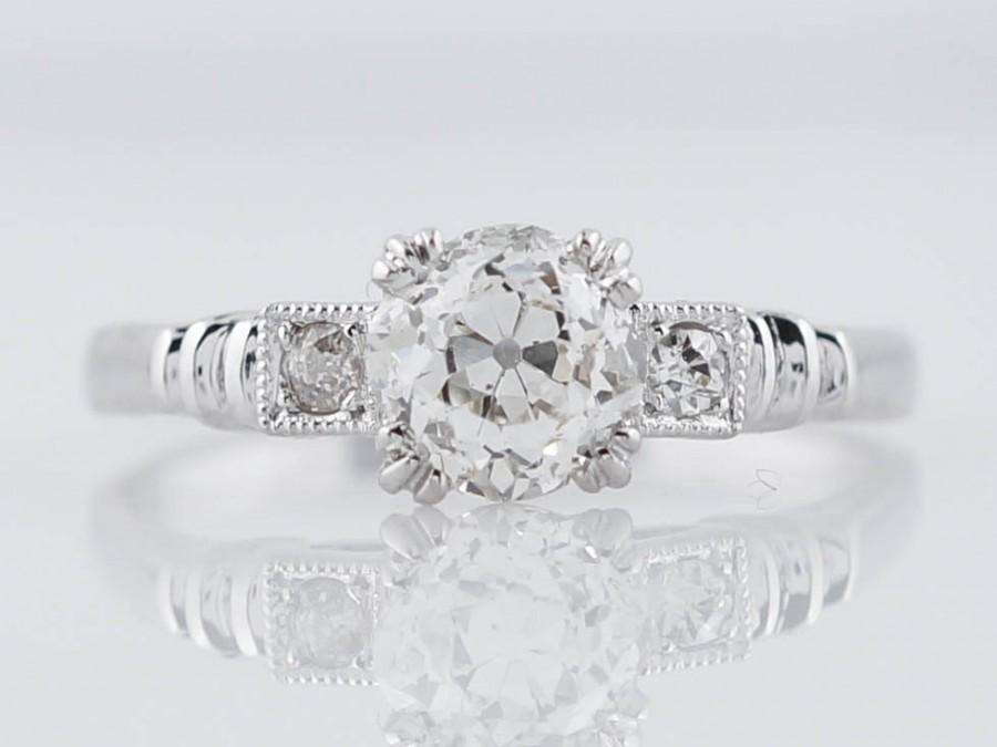 Wedding - Antique Engagement Ring Art Deco .99ct Old Mine Cut Diamond in Platinum